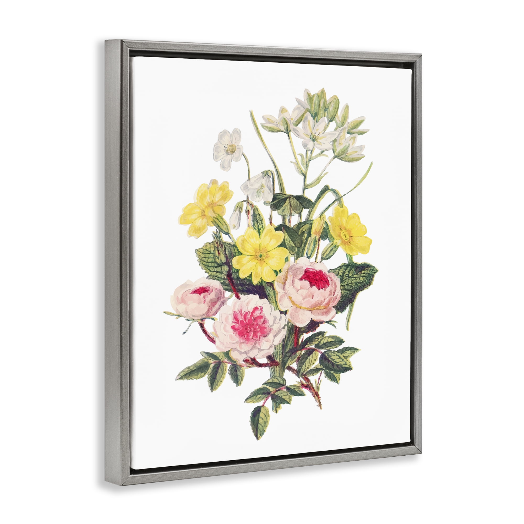 Bushel of Wild Florals Gray Framed Floater Canvas Wall Art, design by Lettered and Lined