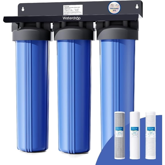 Waterdrop 3-Stage Whole House Water Filter System,with Carbon Filter&Sediment Filter,7-Stage Filtration Highly Reduce Lead,Chlorine,Odor and Taste,5 Micron WHF3T-PG,1"Inlet/Outlet
