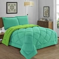 thumbnail image 1 of Mocassi 3-Piece Comforter Set - Reversible, Box Stitched Down Alternative, Full/Queen, All Season Suitable, Aqua/Lime, 1 of 5