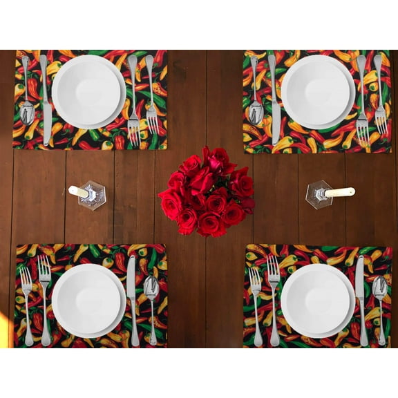 Chili Peppers Print Cotton Dinner Table Placemats Holiday Home Decoration 13" x 19" (Pack of 4)
