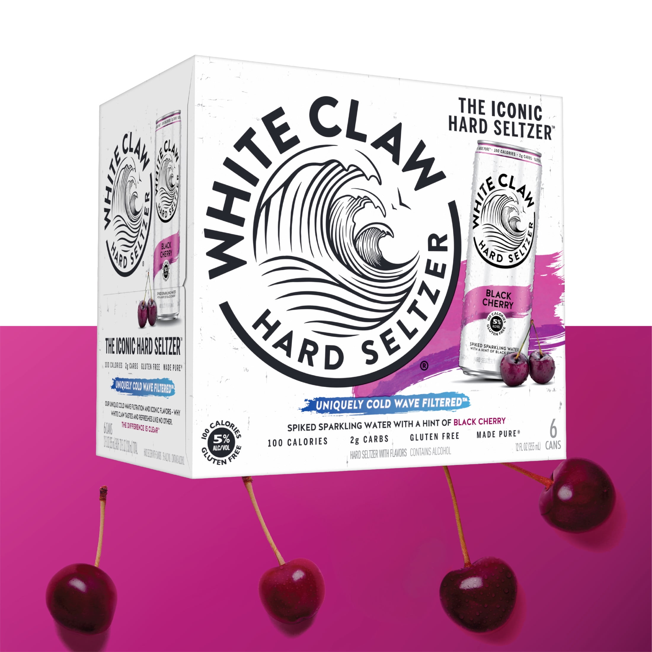 White Claw Hard Seltzer Black Cherry, 6 Pack, 12 fl oz Cans, 5% ABV