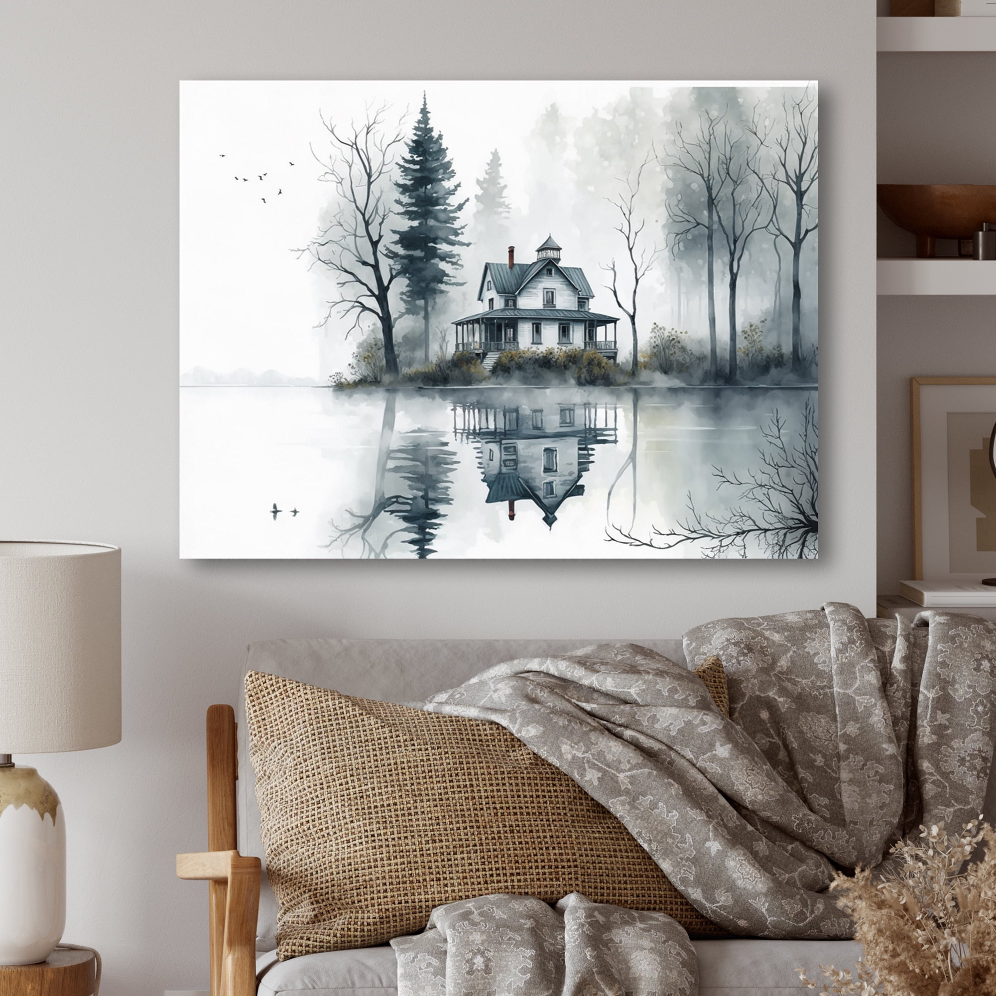 Designart Cottage On The Lake I Canvas Wall Art