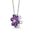 thumbnail image 5 of Gem Stone King 925 Sterling Silver and 10K Yellow Gold Purple Amethyst and White Lab Grown Diamond Pear Shape Flower Pendant Necklace for Women (2.23 Cttw, Gemstone Birthstone, with 18 inch Chain), 5 of 5