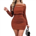 thumbnail image 1 of Vestido Corto Informal Ajustado con Hombros Descubiertos y Larga para Mujer, Otoño 2025, Fruncido, Ajustado, para Fiesta y Club. Marrón XL, 1 of 8