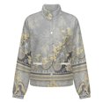 thumbnail image 5 of Jackets for Women Winter Coat Jackets Flannel Stand Collar Jacket(Elegant Grey Gold Floral Design,Size:S-4XL), 5 of 7