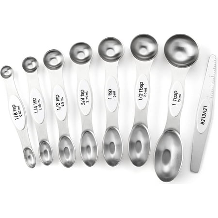 

Magnetic Measuring Spoons Set Dual Sided Stainless Steel Fits in Spice Jars White Set of 8