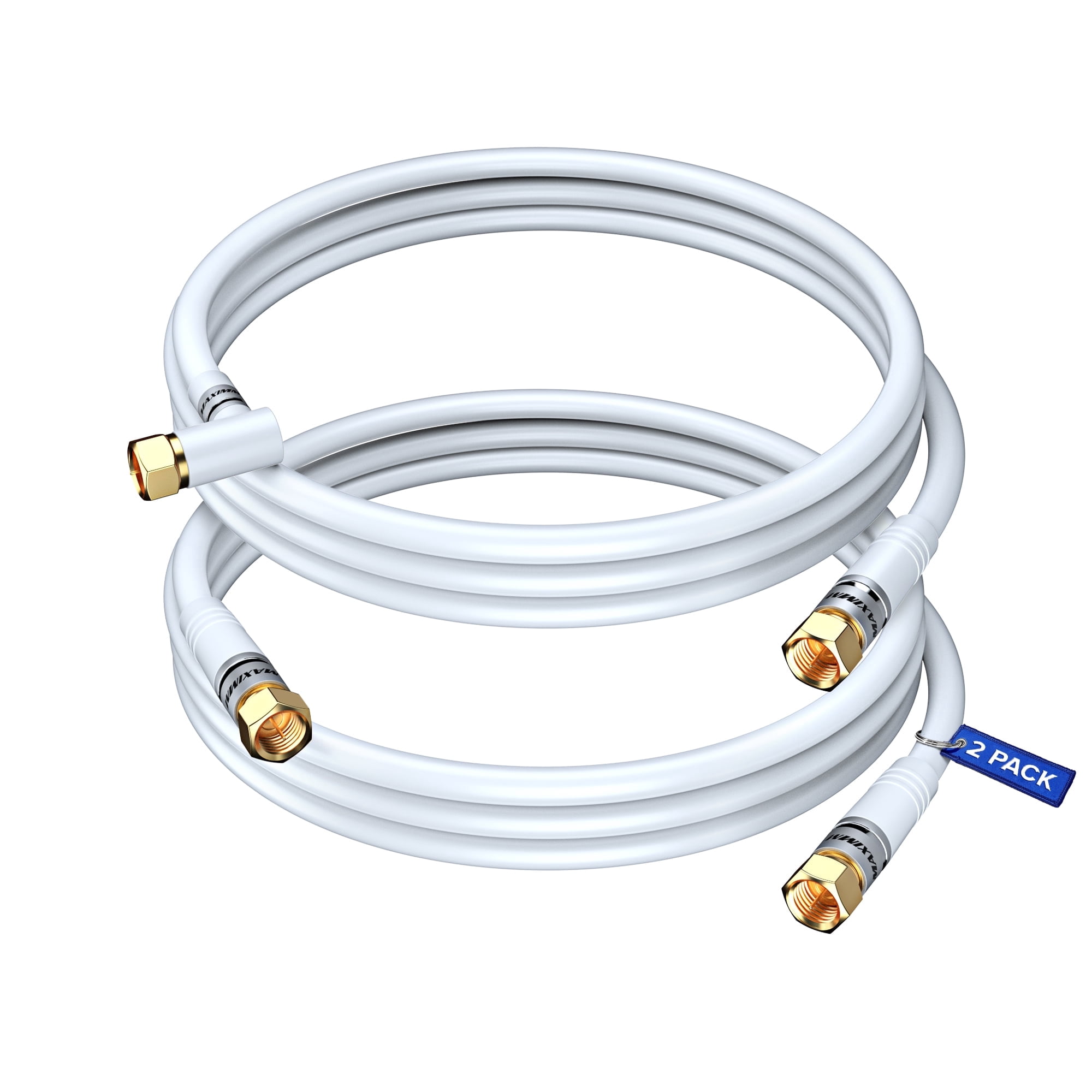 Coaxial Cable RG6, 3 ft, F-Type Connector CL3 Triple Shielded Coax Cable, 2 Pack (White)