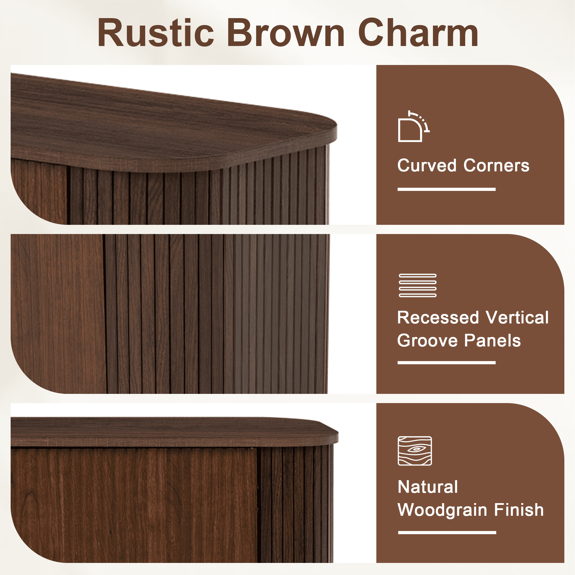 Homy Casa 70.9" TV Stand, Fluted Media Console with Storage and Cable Hole, Brown