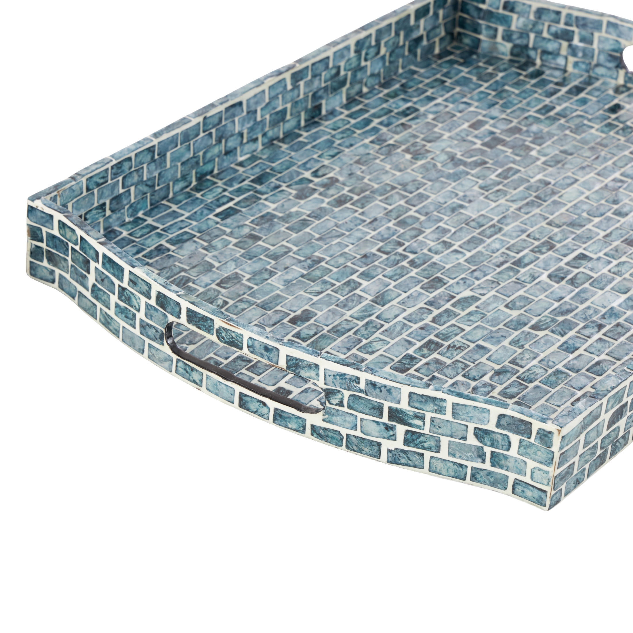 DecMode 20", 18"W Blue Wood  Tray with Slot Handles, 2-Pieces