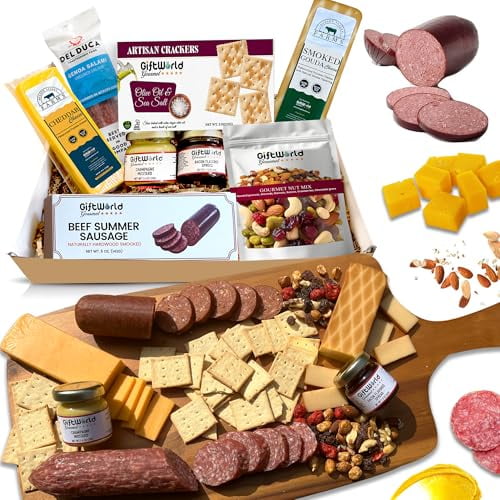 GiftWorld Charcuterie Meat and Cheese Gift Basket with 8 Food Items for Gifting and Entertaining