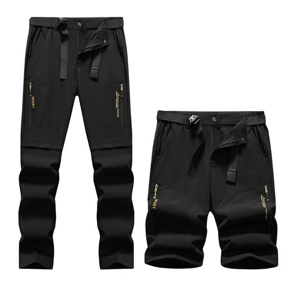 Yusimy Men's Outdoor Quick-Dry Convertible Hiking Pants Elastic Waist Adjustable Belt Multi-Pocket Trekking Sport Functional Trousers