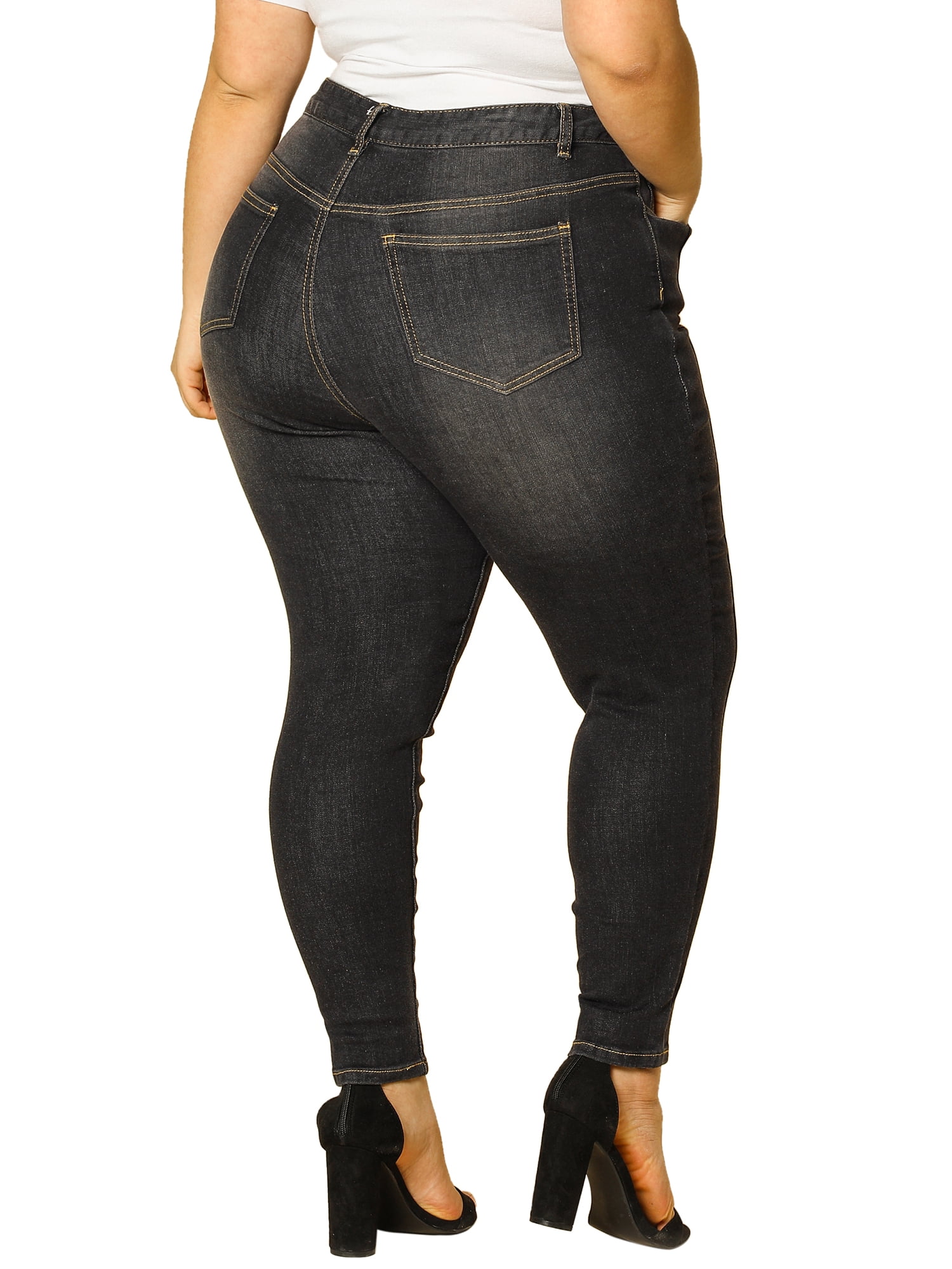 DARING DIVA Women's Plus Washed Mid-Rise Skinny Jeans Denim Pant 1X Black