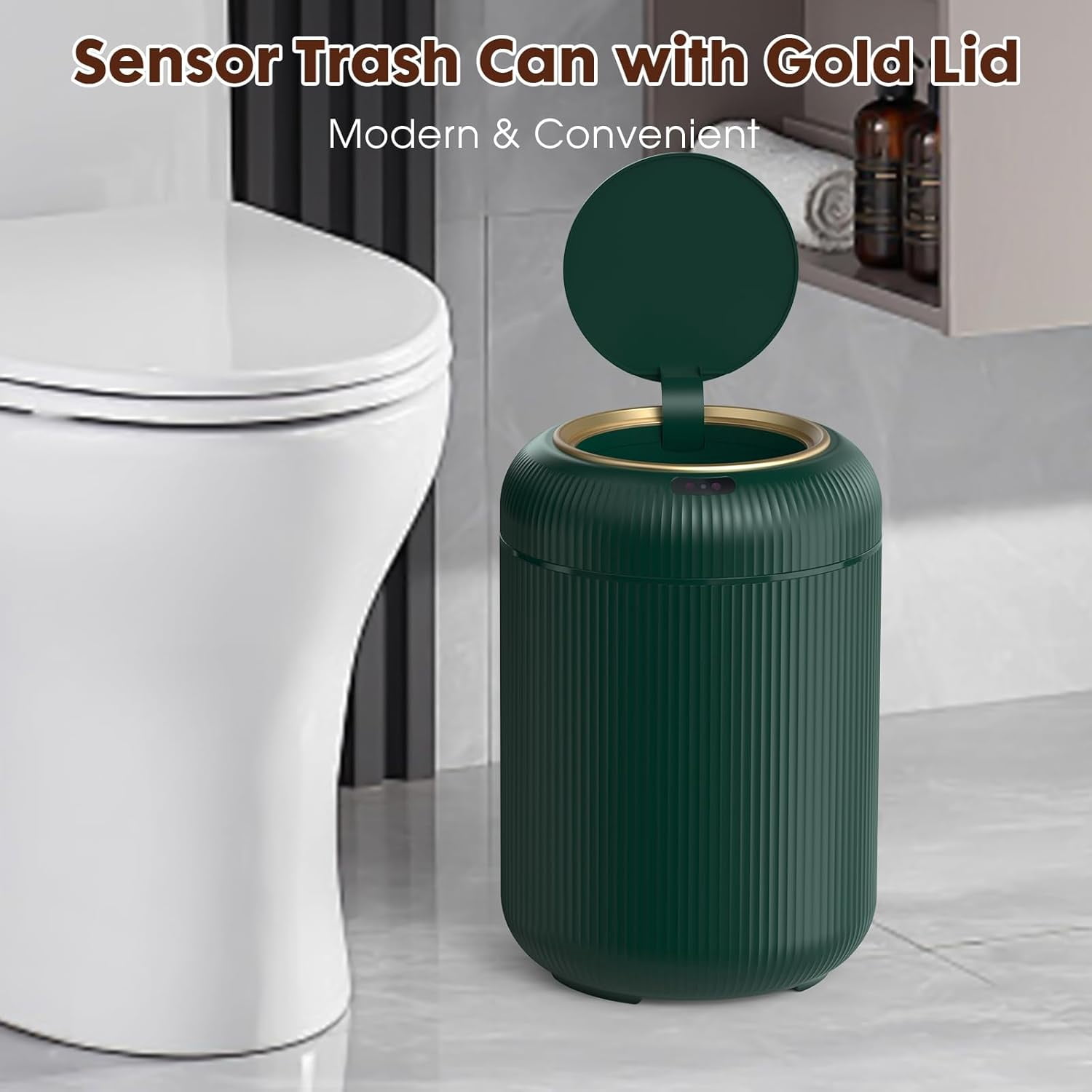 Automatic Motion Sensor Bathroom Trash Can with Lid, 3 Gallon Touchless Trash Bin, Smart Plastic Garbage Can Small Green Wastebasket for Toilet, Office, rv, Bedroom, Living Room
