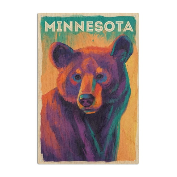 Minnesota, Black Bear, Vivid Birch Wood Wall Sign (6x9 Rustic Home Decor, Ready to Hang Art)