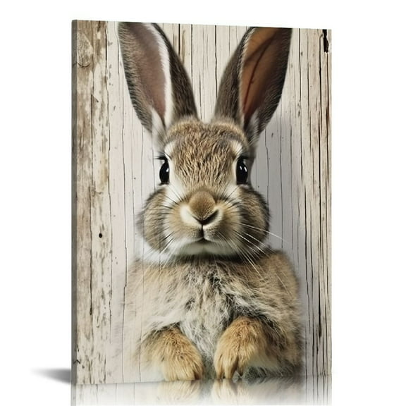 Acheng  Nursery Decor Easter Bunny Canvas Wall Art Brown Lovely Rabbit Posters Prints Baby Kids Room Decorative Pictures Natural Cute Animal Artwork Framed Ready to Hang 12x16 in
