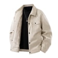 thumbnail image 2 of Zedker Mens Winter Jacket Thick Thermal Sherpa Jacket Warm Lapel Fleece Lined Coats Trucker Work Cargo with Multi Pockets Beige L, 2 of 9