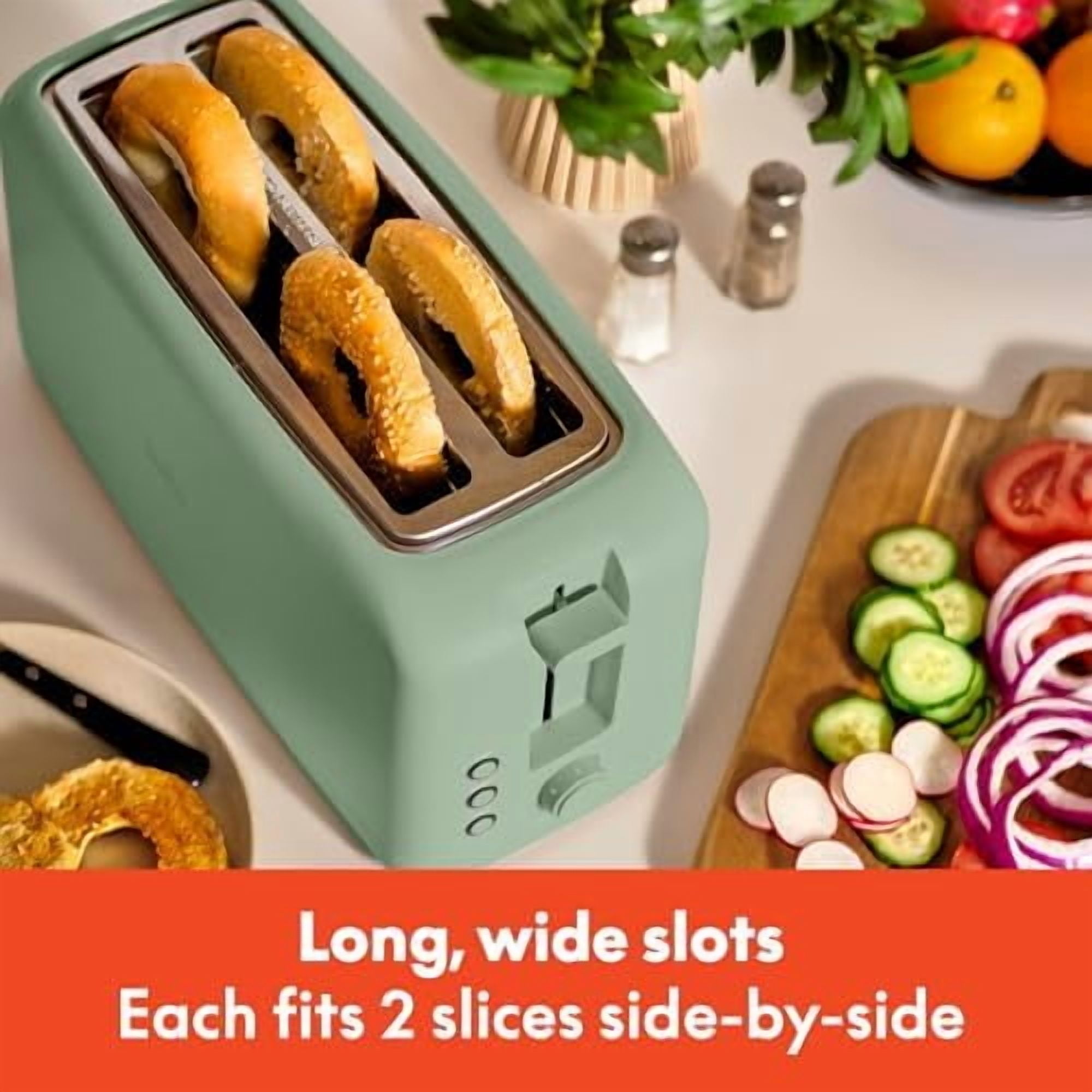 4 Slice Slim Toaster, Fits-anywhere™ Kitchenware, 6 Setting Shade Control with Reheat & Cancel Buttons, Fits Sourdough, 10” Long Slot, Anti Jam & Auto Shutoff, 900 Watt, Seaglass