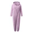 thumbnail image 4 of SDNall Womens Fleece Onesies Pajamas Jumpsuit Long Sleeve Hooded Jumpsuit Pajamas Casual Winter Warm Rompe Sleepwear (Purple, Sizes S-XXXXXL), 4 of 9