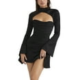 thumbnail image 1 of Sunloudy Vestido ajustado para mujer, manga larga acampanada, sin espalda, color sólido, con pliegues, minivestidos ajustados Sunloudy S M L, 1 of 9