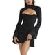 thumbnail image 1 of Sunloudy Vestido ajustado para mujer, manga larga acampanada, sin espalda, color sólido, con pliegues, minivestidos ajustados Sunloudy S M L, 1 of 9