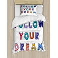 thumbnail image 1 of Dream Duvet Cover Set Twin Size, Abstract Rainbow Colored Letters with Follow Your Dream Quotation Motivational Phrase, 2 Piece Bedding Set with 1 Pillow Sham, Multicolor, by Ambesonne, 1 of 2