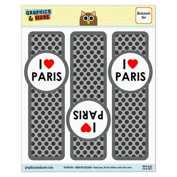 I Love Heart Paris Glossy Laminated Bookmarks - Set of 3
