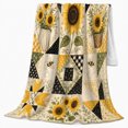 thumbnail image 2 of Rustic Sunflower Bumblebee Patchwork Farmhouse, Cozy Friendship Quote Scene, Warm Flannel Blanket for Ranch House and Living Room, Art Lovers Thanksgiving Gift, Artistic Home Decor, 2 of 9
