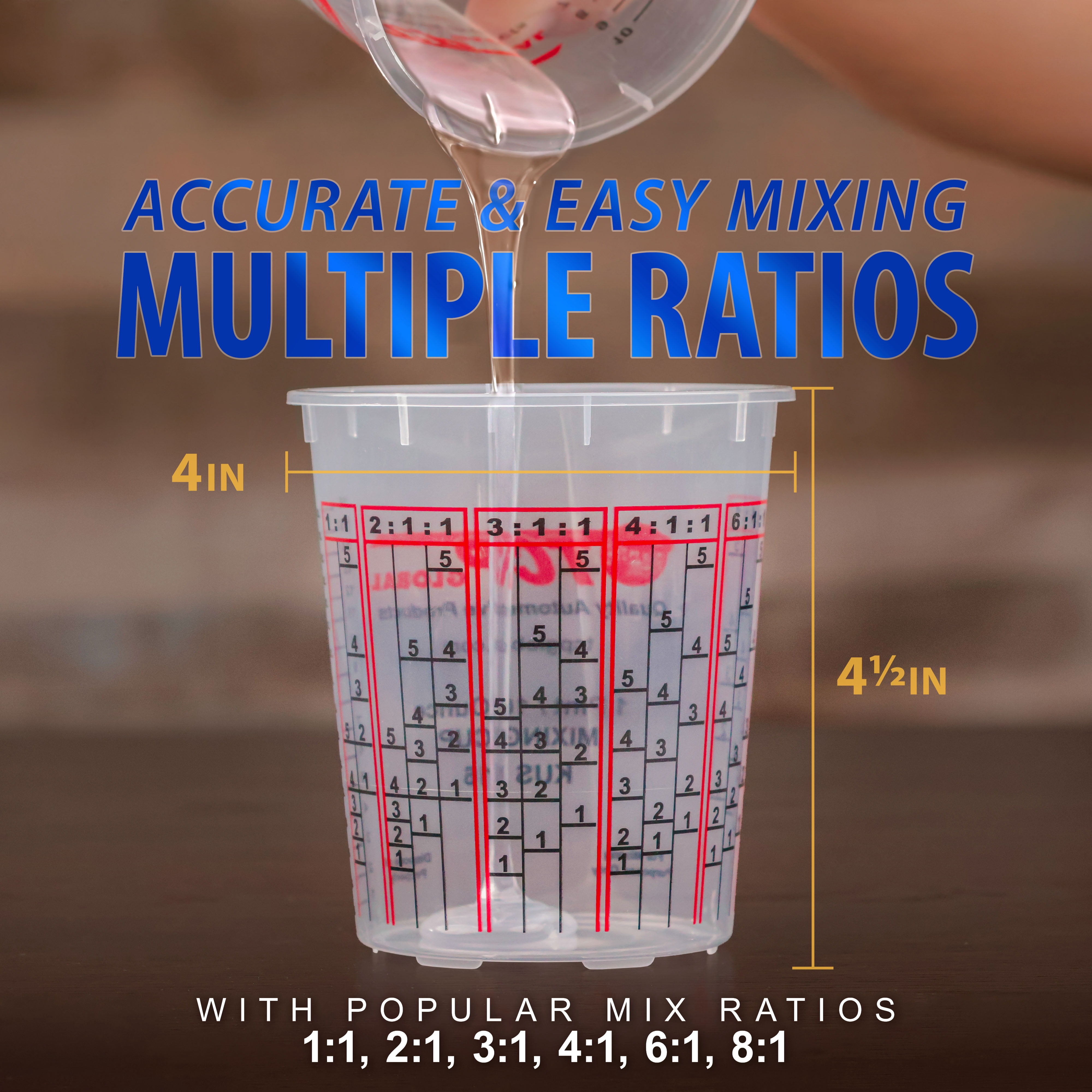 Custom Shop Paint Mixing Cups Plastic Measuring Cup Epoxy Resin, Disposable or Reusable, 16-Ounce (Pint) - Box of 100 - Graduated, Mixing Ratios, Automotive Painting Acrylic Art Crafts