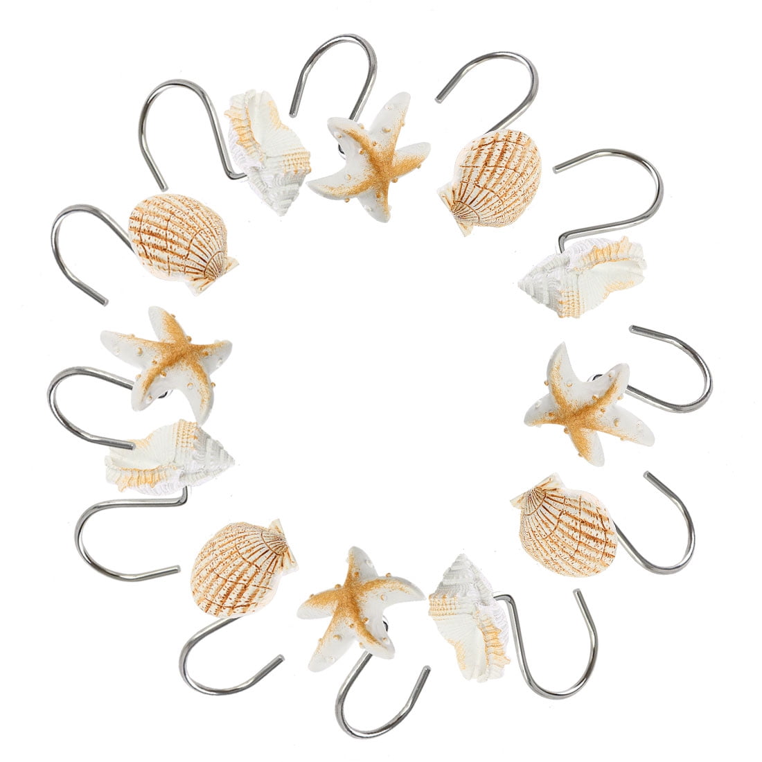 12pcs Household Sea Fake Shell Starfish Style Resin Shower Curtain Hook