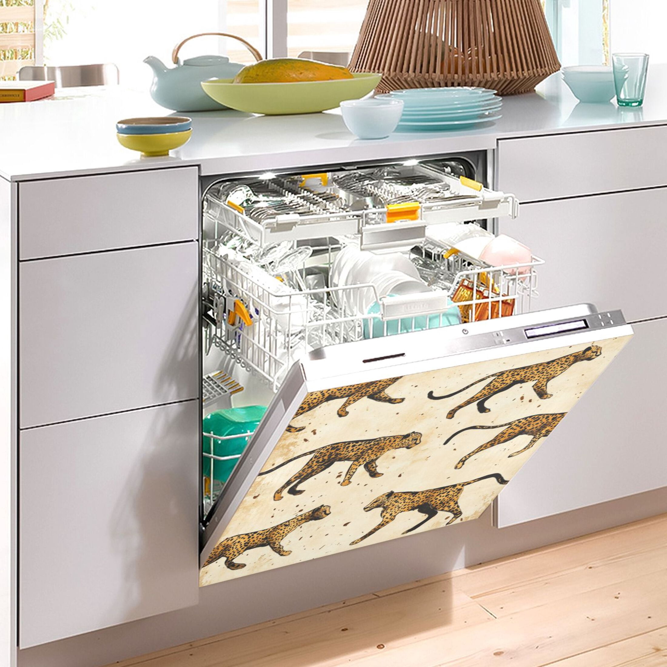 Dishwasher Magnetic Sticker 23x26 Inch Refrigerator Magnetic Sticker Washing Machine Magnetic Sticker Kitchen Panel Magnetic Sticker Home Decor Yellow Cute Leopard