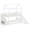 thumbnail image 3 of Gymax Loft Bed w/ Slide & Storage Staircase Twin Over Twin House-shaped Bunk Bed White, 3 of 10