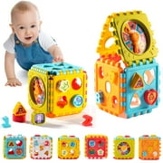 PENGXIANG Baby Activity Cube Toddler Toys - 6 in 1 Shape Sorter Toys Baby Activity Play Centers for Kids Infants Educational Play Cube Preschool Toys for 1 2 Years Old Boys & Girls Holiday