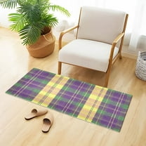Mardi-gras Colored Plaid Plush Carpet Non Slip Runner Rug Absorbent Bath Mat 39" x 20"