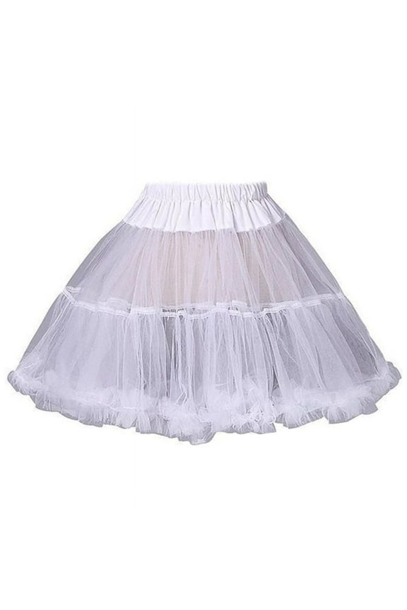 Women Girls Ruffled Short Petticoat Solid White Color Fluffy Bubble Tutu Skirt Puffy Half Slip Prom Crinoline Underskirt No Hoop