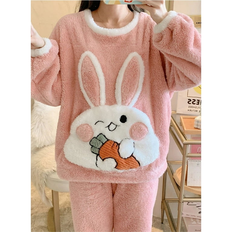 Sweet Princess Pajamas Set Women Cute Bunny Coral Fleece Warm Sleepwear Home Clothes Girls Kawaii Cartoon Pijama 2 Piece Walmart