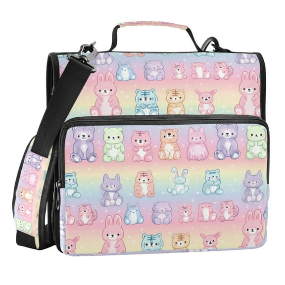 Zipper Binder Cute Animals 1.5 Inch Binder Folder Bag with Shoulder Strap and Handle
