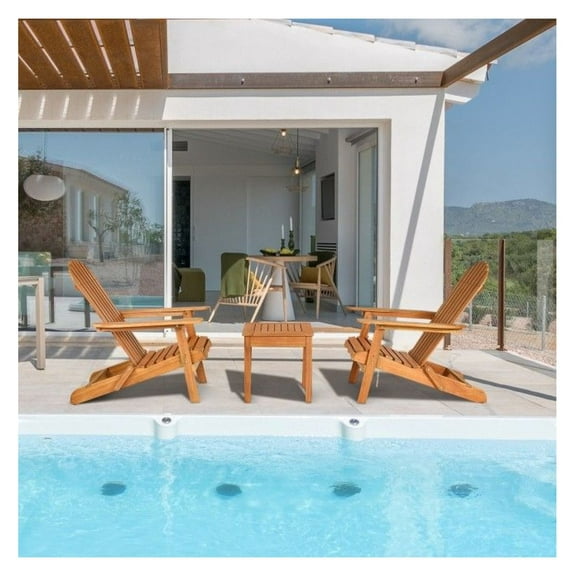 Adirondack Chair Set 3 Pcs, Eucalyptus Outdoor Patio Furniture