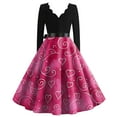 thumbnail image 3 of Fgvctg Valentine's Day Womens Dresses Vintage Cocktail 50s Tea Dress Cute Heart Print V Neck Dress A-Line Date Night Romantic Long Sleeve Clothes Soft Outfit Pink 3XL, 3 of 3