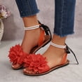 thumbnail image 5 of Sandals Women's Fashionable Casual Summer Flower Decoration Pearl Bowknot Open-Toe Round Head Flat Sandals Orange 36, 5 of 9