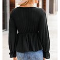 thumbnail image 4 of Top de manga larga con cuello en V, mangas acampanadas, dobladillo con volantes, ajuste holgado, blusa de mujer transpirable para otoño invierno negro S, 4 of 6
