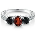 thumbnail image 3 of Gem Stone King 2.37 Ct Oval Red Garnet Black Sapphire 925 Sterling Silver Ring (Size 6), 3 of 6