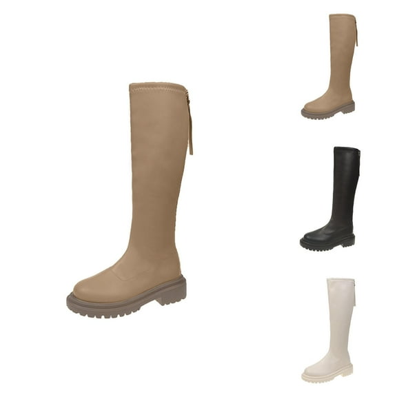 Women's Round Toe Knee High Boots, Warm Thick Sole Long Boots for Fall and Winter Casual Wear