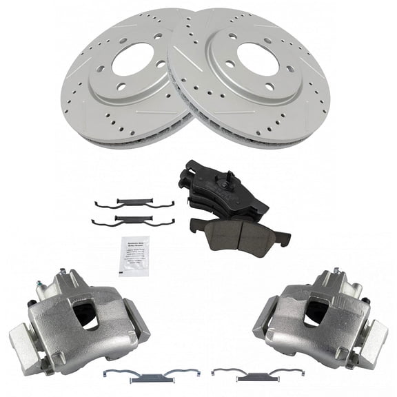 TRQ Front Ceramic Pads Performance Rotors & Calipers Kit Fits Select Chrysler Town & Country Dodge Caravan & Grand Caravan with 4 Wheel Disc Brakes
