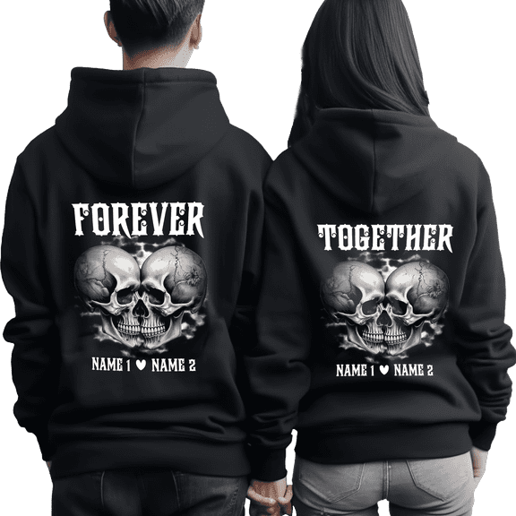 Lotusprinthandmade Personalized Skull Couple Black 2D Hoodie