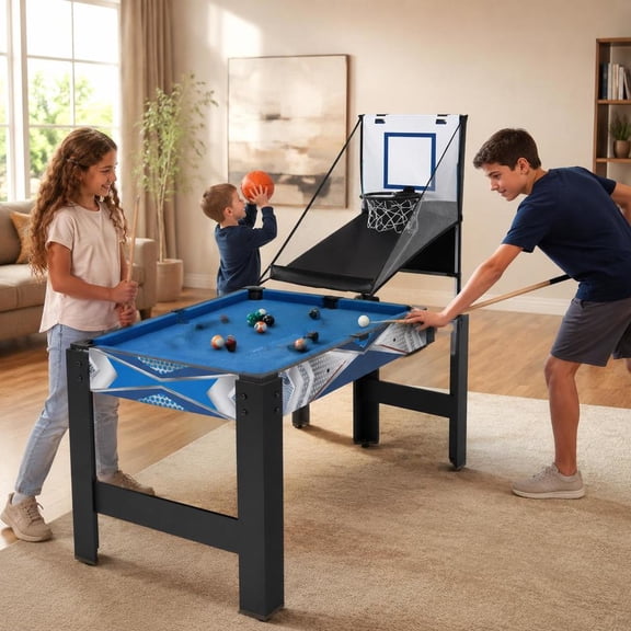 6-In-1 Combo Game Table, includes basketball, billiards, ping pong, hockey, bowling, shuffleboard for multi-game play