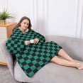 thumbnail image 5 of Oversized Wearable Blanket Hoodie,Teal and Black Checkerboard Pattern Sherpa Blanket Hoodie with Super Pockets,Super Warm Fuzzy Pullover for Women & Men, 5 of 6