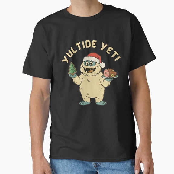 Yultide yeti funny Christmas dinner cartoon festive design tee Unisex T-Shirt, up to size 5XL