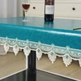 thumbnail image 7 of Rectangular Waterproof Tablecloth,Fitted Solid Color Leather Tablecloth With Lace,Oilproof Stain Resistant Table Cover For Coffee Table Dining Table Mahjong Desk -square Navy Blue-70*70cm, 7 of 7