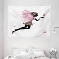 thumbnail image 1 of Fairy Tapestry, Floral Arrangement Dress Pattern Winged Girl with Butterflies Cartoon Style Angel, Wall Hanging for Bedroom Living Room Dorm Decor, 80W X 60L Inches, Multicolor, by Ambesonne, 1 of 2