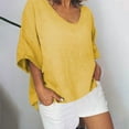 thumbnail image 6 of Timegard Plus Size Tops for Women Cotton Linen Scoop Neck Short Sleeve Loose Blouse Beach Casual Top, 6 of 7